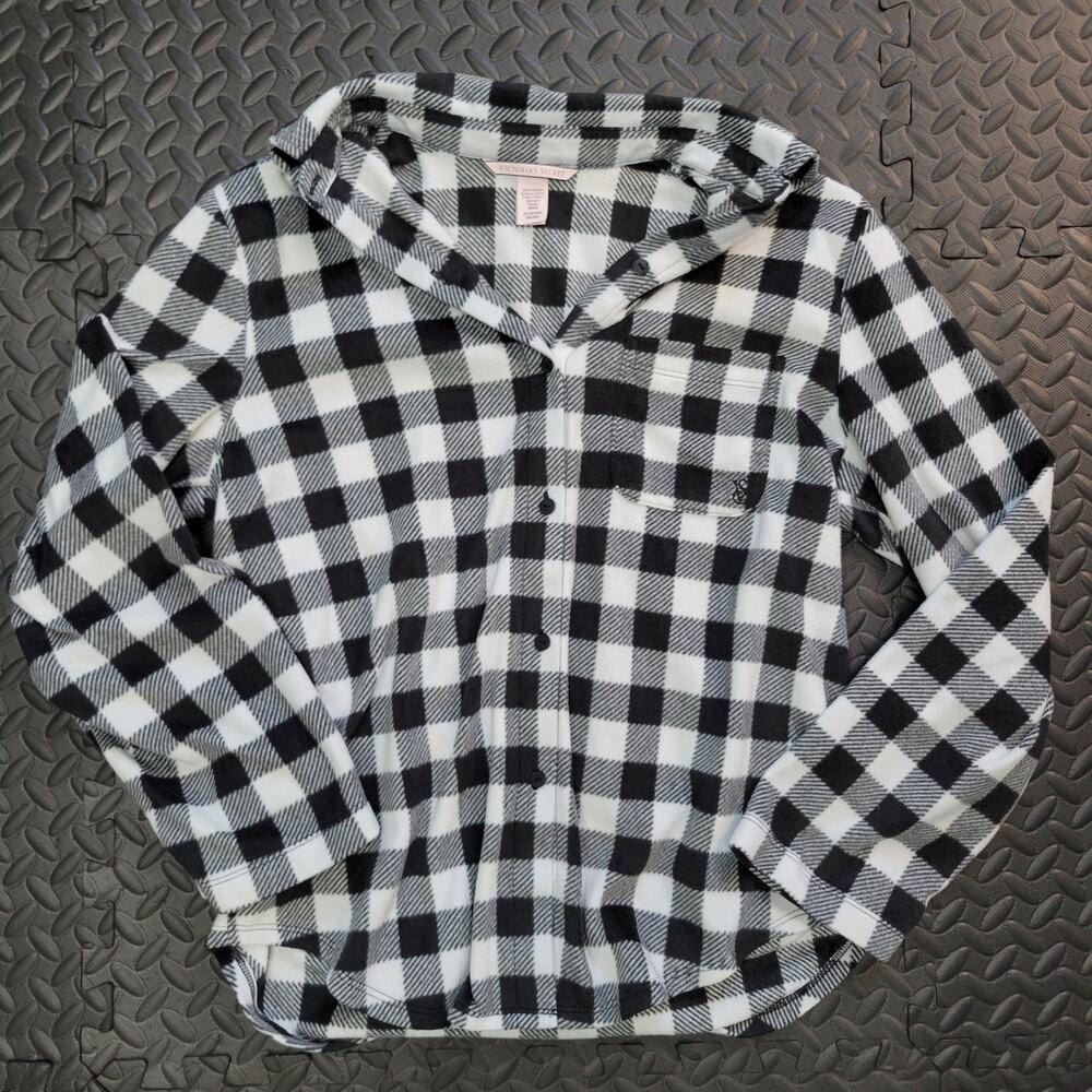 Victoria's Secret Plaid Flannel Pajama Top XS Cotton Button Up Sleep Shirt